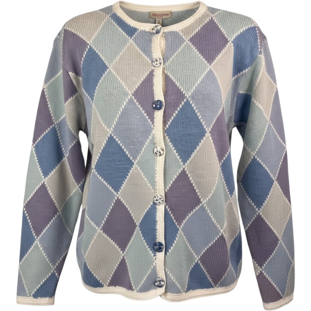Vintage Talbots NWT Blue Argyle Knit Cardigan Linen Cotton Small Grandmacore Y2K